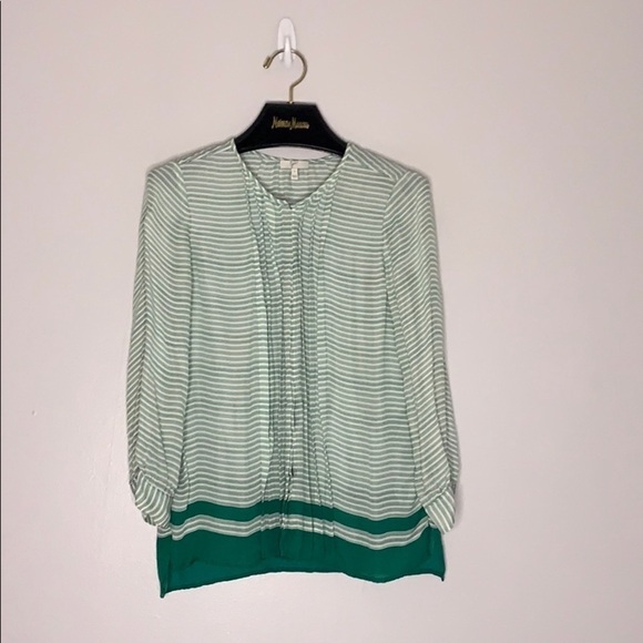 Joie Silk Center Pleated Button Down Blouse green professional small women’s - Picture 1 of 6